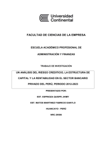 An&aacute;lisis de Riesgo Crediticio, Estructura de Capital y Rentabilidad Bancaria en Per&uacute; (2012-2023)
