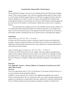 Social Benefits Tribunal (SBT) Written Report: Ontario Appeals