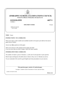 ZIMSEC A-Level Geography Specimen Paper 6037/1