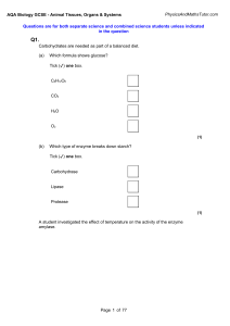 AQA Biology GCSE Animal Tissues Organs Systems Questions