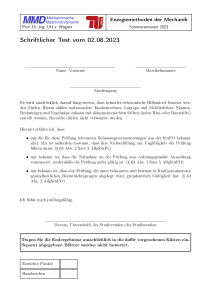 Energiemethoden der Mechanik Schriftlicher Test 02.08.2023