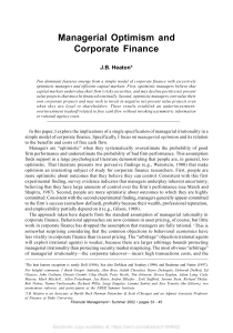 Managerial Optimism and Corporate Finance Research Paper