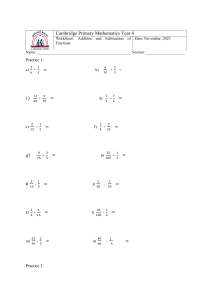 Cambridge Primary Math Year 4 Fractions Worksheet
