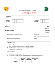 Grade 8 Chemistry Specimen Paper 2025