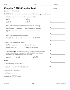 Chapter 5 Mid-Chapter Test Precalculus Trig Equations