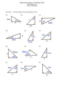 Cambridge IGCSE Trigonometry Worksheet 01