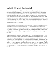 What I Have Learned: Qualitative Research Reflection