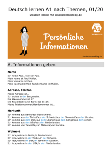 Deutsch A1: Pers&ouml;nliche Informationen Lektion 1