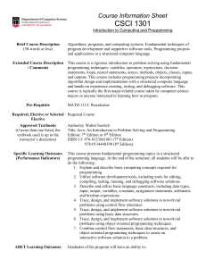CSCI 1301 Course Info: Intro to Computing & Programming