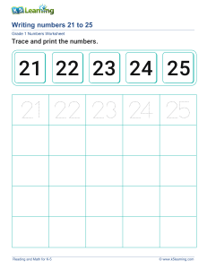 Grade 1 Math Worksheet: Writing Numbers 21-25