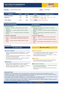 Relat&oacute;rio de Desempenho 1&ordm; Simulado Seletivo Pr&eacute;-CMT 5&ordm; Ano