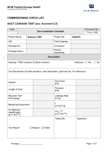 Checklista testu przeciek&oacute;w kanał&oacute;w (Eurovent 2.2)