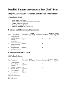 Factory Acceptance Test Plan for Transformer