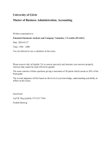 University of G&auml;vle MBA Accounting Exam: Financial Statement Analysis
