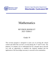 Grade 10 Mathematics Revision Booklet 2025 Term 3