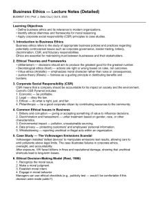 Business Ethics Lecture Notes: Ethics, CSR, Case Studies