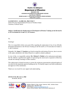 Justification Letter for Participant Replacement in K-10 Curriculum Training