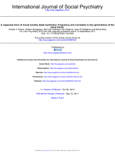 Taijin Kyofusho: Frequency and Correlates in Japanese Families