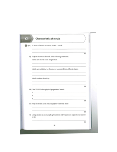 Characteristics of Metals: Chemistry Workbook