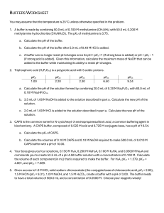 Buffers Worksheet: Chemistry Problems