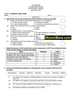 Class 4 Science Mid-Term Test