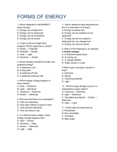 Forms of Energy Quiz and Worksheet