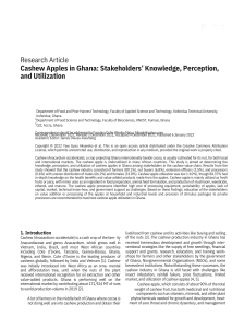 Cashew Apples in Ghana: Stakeholders&rsquo; Knowledge, Perception, Utilization