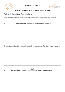 Grade 8 Science Worksheet: Chemical Reactions & Formulae