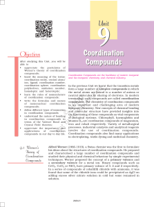 Unit 9 Coordination Compounds: Werner's Theory & Nomenclature