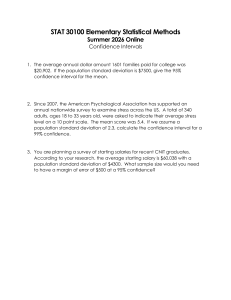 STAT 30100 Elementary Statistical Methods: Confidence Intervals Practice