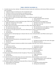 Science 10 Term 1 Pretest: Chemistry & Biology Questions