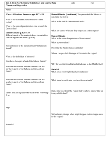 Geography Worksheet: North Africa, Middle East & Central Asia Climate