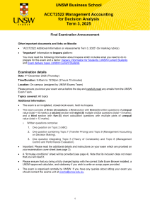 UNSW ACCT2522 Final Exam Announcement 2025