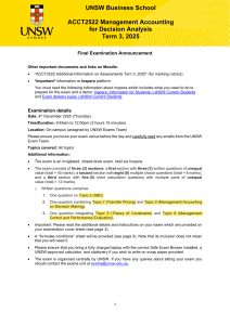 UNSW ACCT2522 Final Exam Announcement Term 3 2025