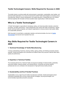 Textile Technologist Careers: Skills for 2026