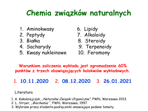 Chemia związk&oacute;w naturalnych - Syllabus i wykłady