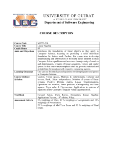 University of Gujrat MATH-314 Linear Algebra Course Description