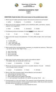 Grade 9 English Diagnostic Test - Butuan City Division