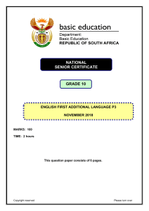 Grade 10 English Exam Paper P3 November 2018