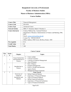 MBA Financial Management Course Outline - BUP
