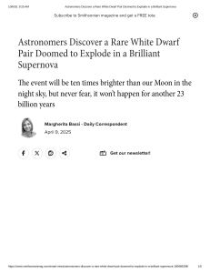 Rare White Dwarf Pair to Explode in Supernova