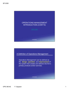 Operations Management Introduction (Cont'd) - OPS 360
