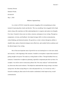 Reflective Argument Essay: Growth in Writing Skills