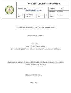 Practicum Report: OJT at 2GO M.V. Maligaya