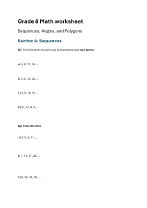 Grade 8 Math Worksheet: Sequences, Angles, Polygons
