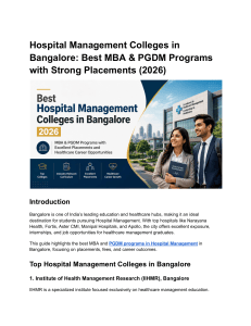 Hospital Management Colleges in Bangalore 2026: Top MBA & PGDM Programs