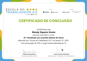 Certificado de Conclus&atilde;o - Curso Introdu&ccedil;&atilde;o ao Azure