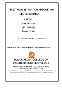 Electrical Estimation and Costing Lecture Notes