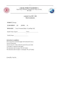 IB Biology SL Mock Exam 2025-2026
