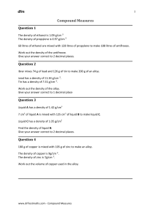Compound Measures Worksheet: Density Problems